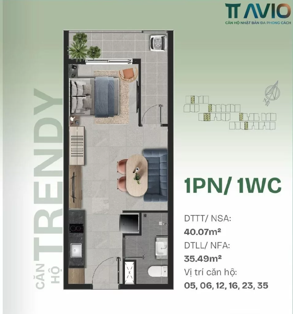 Thiết kế căn Studio 40m2 của tt avio