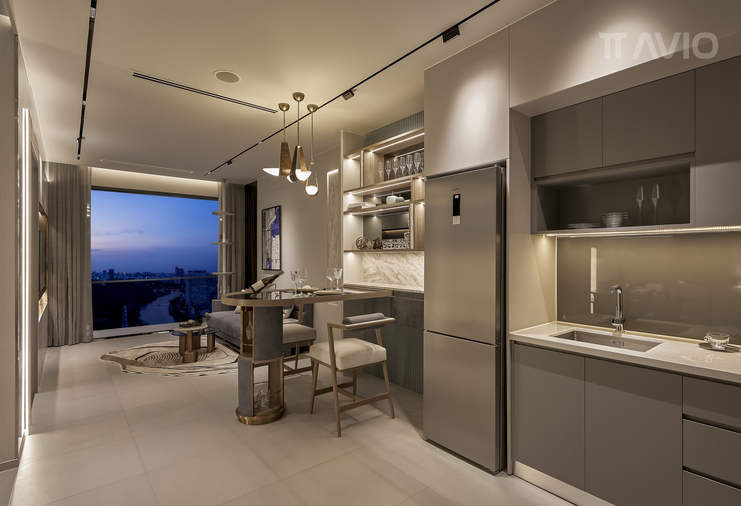 KHU VỰC BẾP - BÀN ĂN - PHÒNG KHÁCH - BALCONY