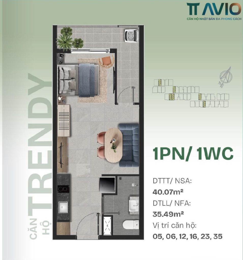 Thiết kế căn Studio 40m2 của tt avio