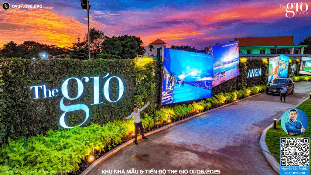 Mặt tiền dự án The Gió Riverside được lên đèn đón quý khách tham quan